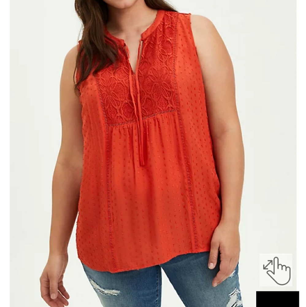 NWT Torrid Swiss Dot Swing Crochet Embroidered Bright Sleeveless Top